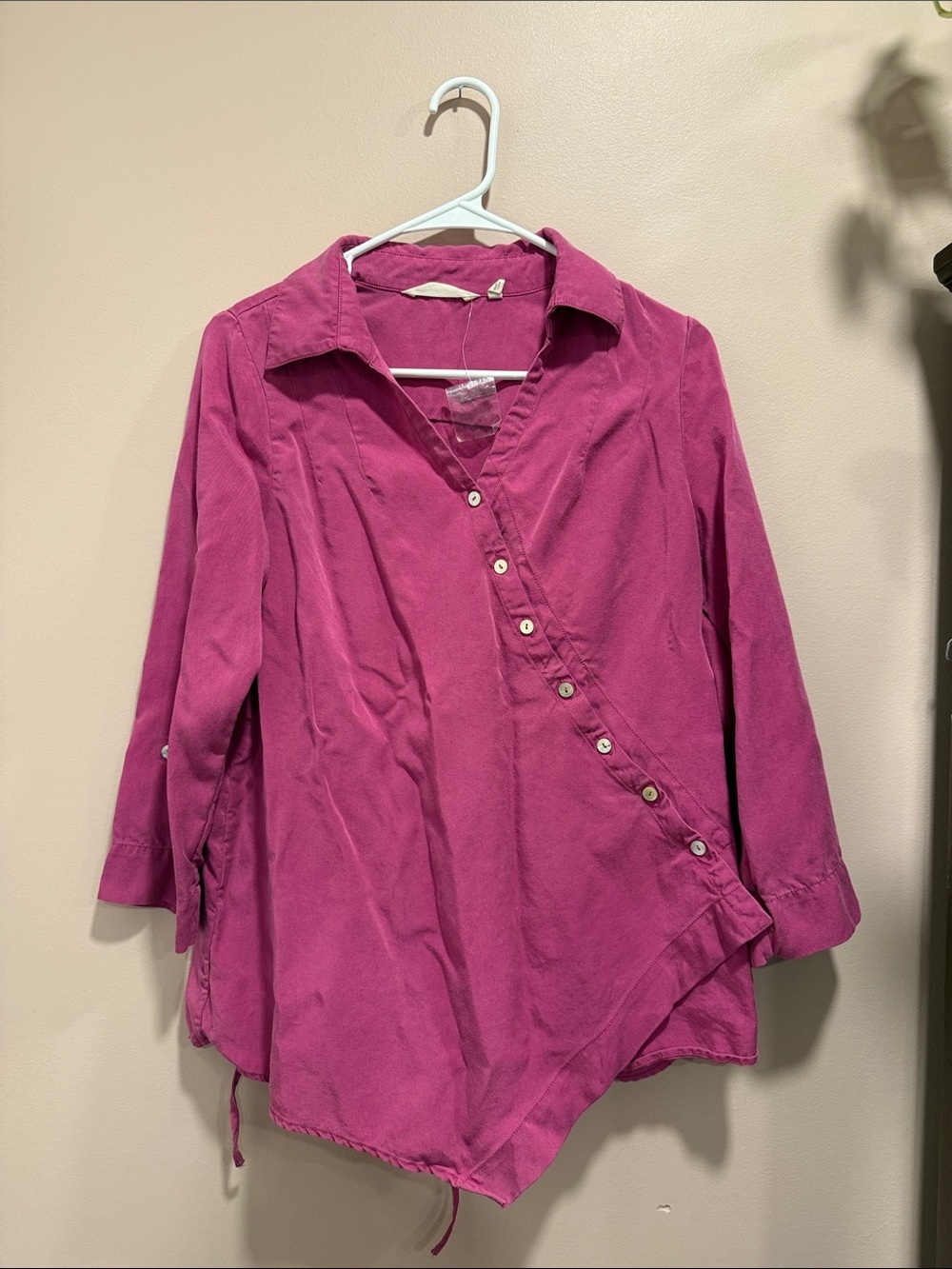 Soft Surroundings Raspberry-Pink Asymmetric Button Tunic - Picture 2 of 5